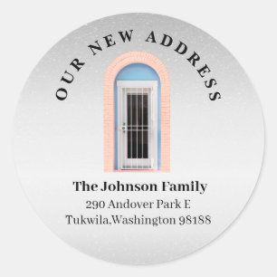Metallic Silver New Home Door Moving Classic Round Sticker