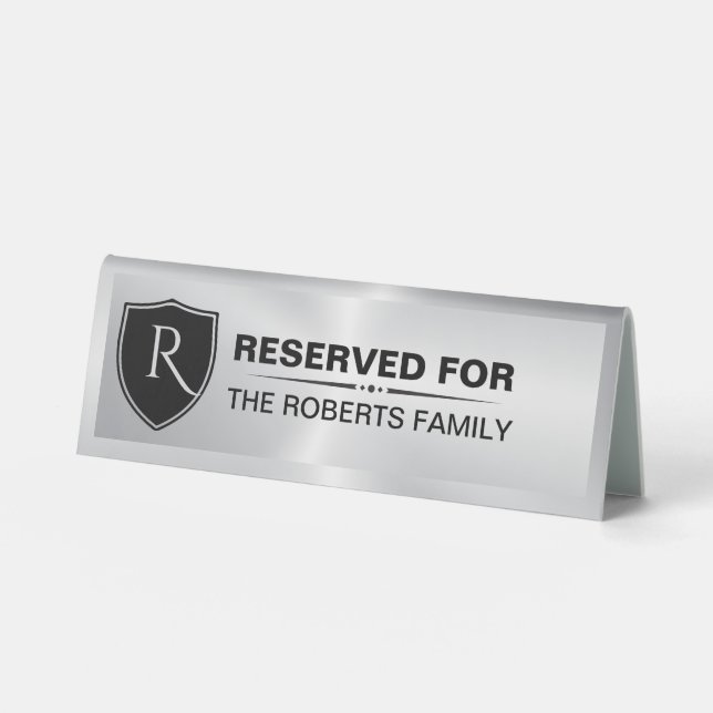 Metallic Silver Reserved Family Crest Monogram (Front)