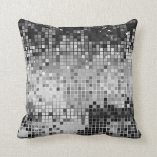 Metallic Silver Sequins Glitter Abstract Pixel Art Cushion