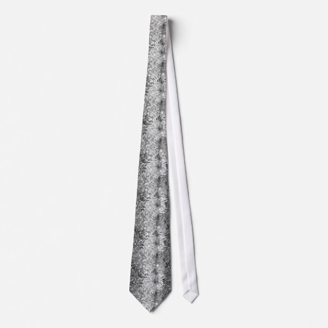 Metallic Silver Sequins Look Disco Glitter & Spark Tie (Front)