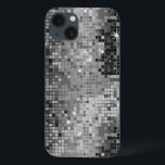 Metallic Silver Sequins Look Disco Mirrors Bling iPhone 13 Case<br><div class="desc">Popular shiny metallic sequence look grey silver tones disco style. Retro 70's disco ball mirrors with the bling and sparkles. Look for this design in many tones. Purple blue green pink and can be requested in your favourite colour. It is a image pattern and not actual sequence.</div>