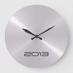 Metallic Silver Stainless Steel Metal Large Clock