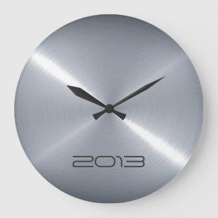 Metallic Silver Stainless Steel Metal Large Clock