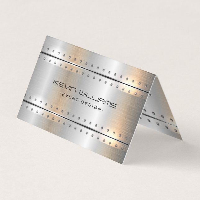 Metallic silver stripes masculine accent business card (Front)
