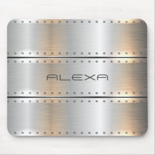 Metallic silver stripes monogram mouse pad