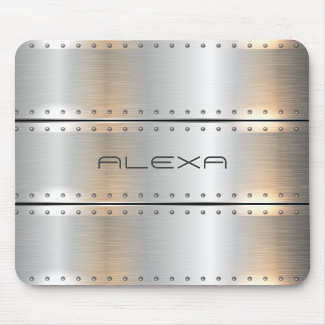 Metallic silver stripes monogram mouse pad (Front)