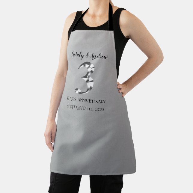 Metallic Silver Third Wedding Anniversary Apron (Insitu)