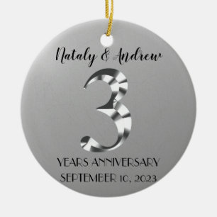 Metallic Silver Third Wedding Anniversary Ceramic Ornament