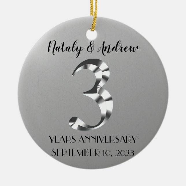 Metallic Silver Third Wedding Anniversary Ceramic Ornament (Front)