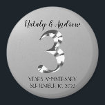 Metallic Silver Third Wedding Anniversary Magnet<br><div class="desc">Celebrating 3 years together. Happy 3rd wedding anniversary. Silver metallic label.</div>