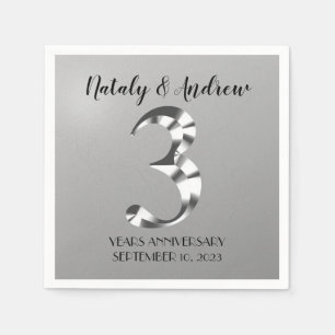 Metallic Silver Third Wedding Anniversary Napkin
