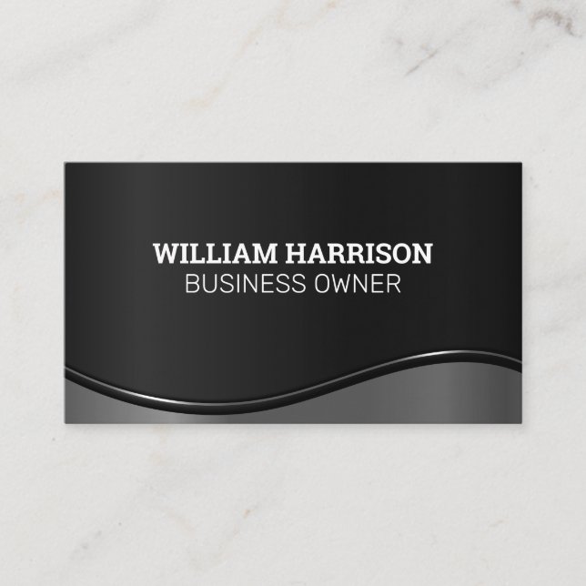 Metallic Silver Wave Background Business Card (Front)