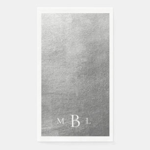 Metallic Silver White Monogram Wedding Napkin