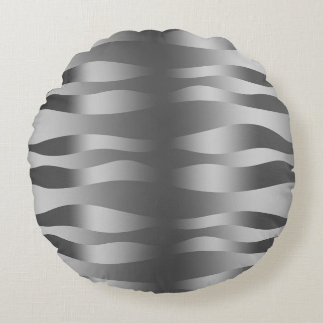Metallic Silver Zebra Stripes Round Cushion (Front)