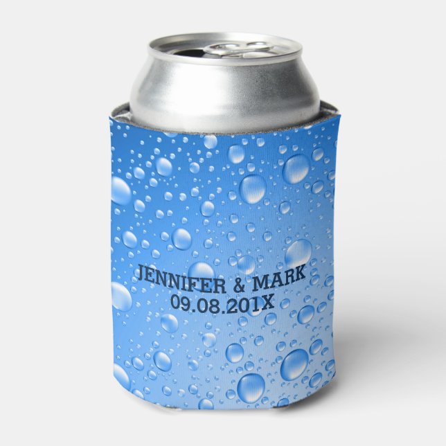 Metallic Sky Blue Rain Drops Can Cooler (Can Front)