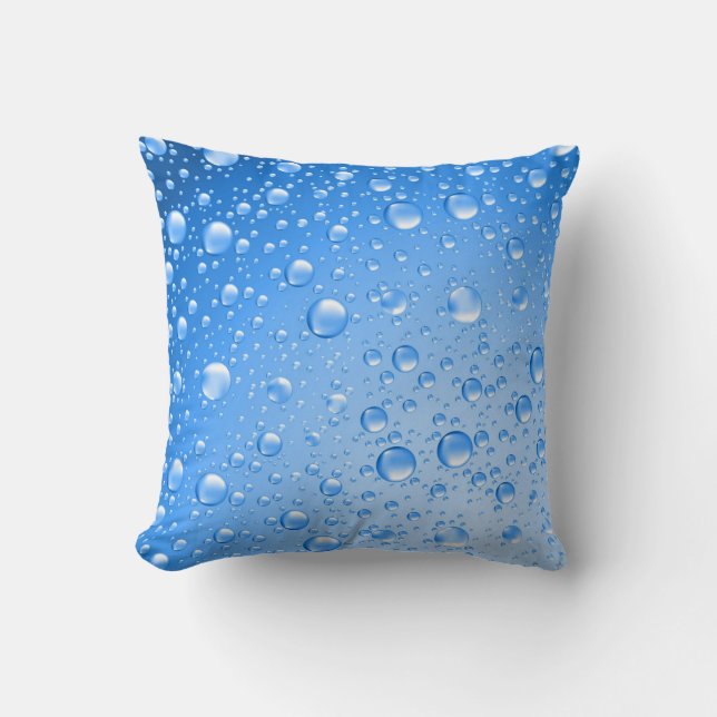 Metallic Sky Blue Rain Drops Cushion (Front)