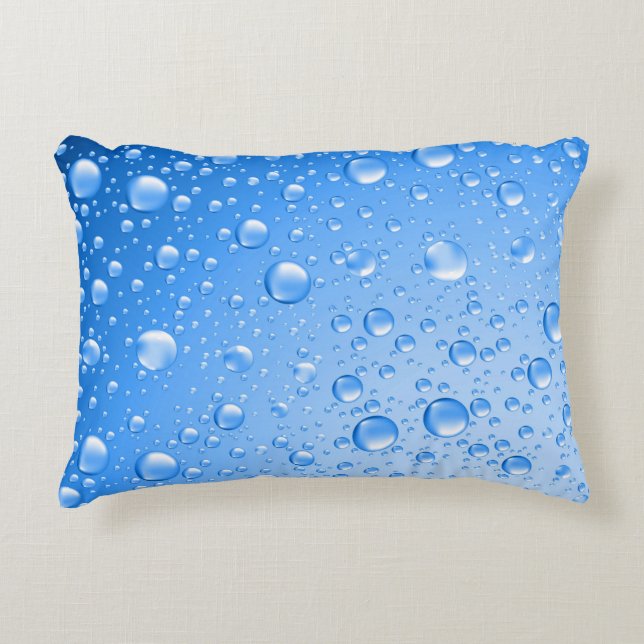 Metallic Sky Blue Rain Drops Decorative Cushion (Front)