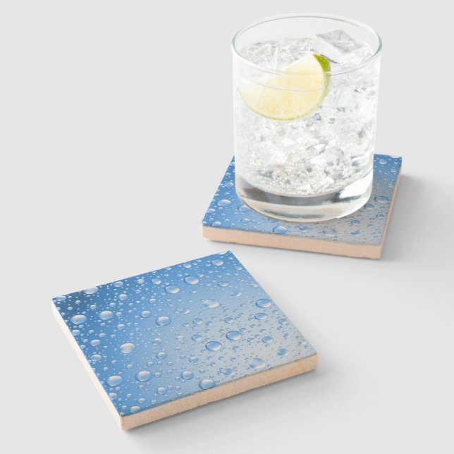Metallic Sky Blue Rain Drops Stone Coaster (Side)