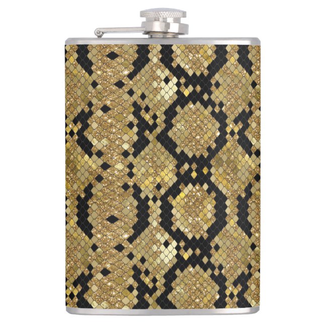 Metallic Snake Print Vinyl Wrapped Flask (Front)