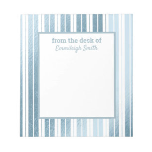 Metallic Soft Blue White Striped From Desk of Notepad