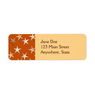 Metallic stars, pale gold and copper shades return address label