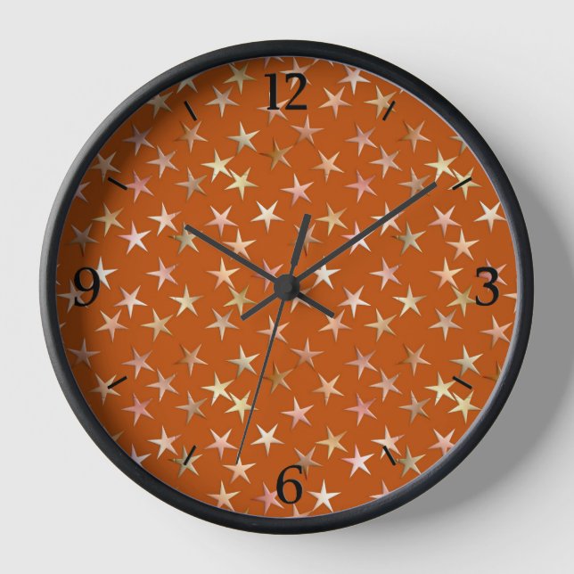 Metallic stars, pale gold and copper shades wall clock (Front)