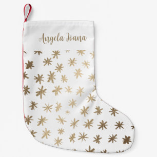 Metallic stars with name - gold small christmas stocking