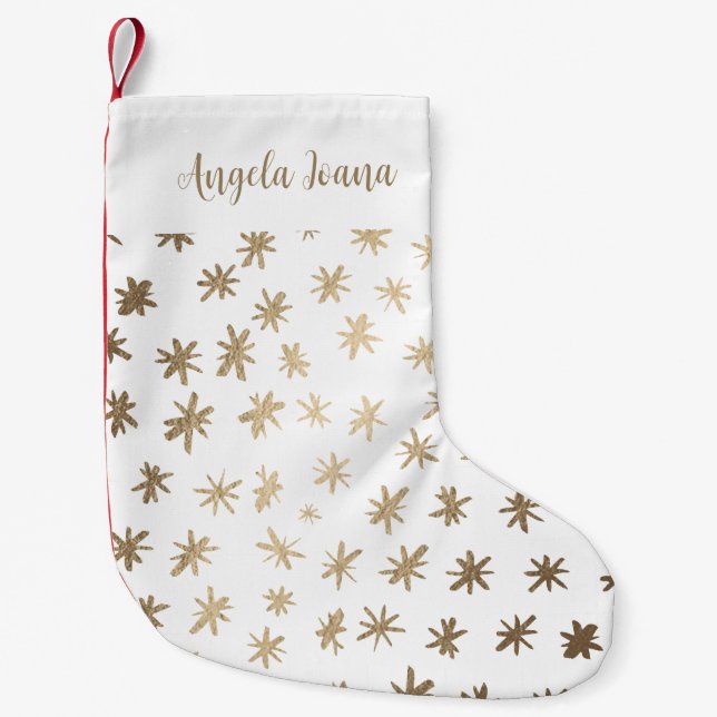 Metallic stars with name - gold small christmas stocking (Front)