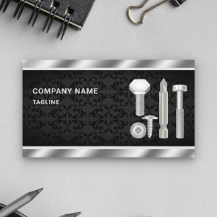 Metallic Steel Bolts Fasteners Hardware Store Business Card