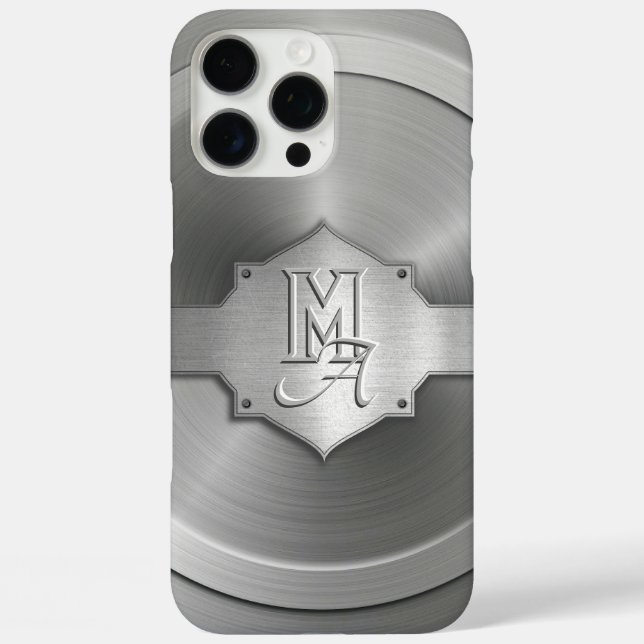 Metallic Steel Engraved trompe l’œil  Monogram  Case-Mate iPhone Case (Back)