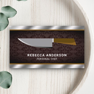 Metallic Steel Kitchen Knife Personal Chef Business Card