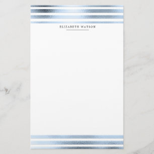 metallic stripes blue modern Monogram Stationery