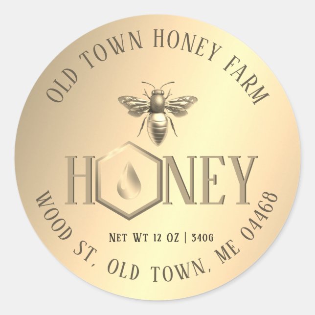 Metallic-style Queen Bee Gold Drip Honey Label (Front)