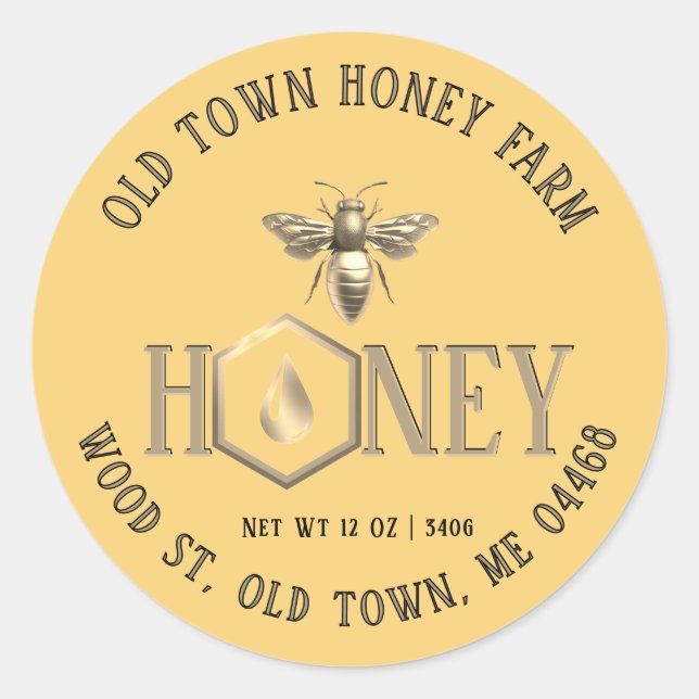 Metallic-style Queen Bee Gold Drip Honey Label  (Front)