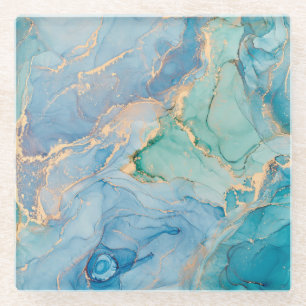 Metallic Swirls: Abstract Fluid Art Glass Coaster