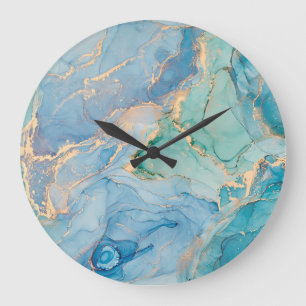 Metallic Swirls: Abstract Fluid Art Large Clock