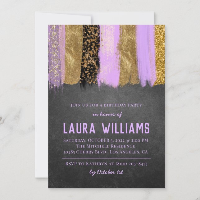 Metallic Tape Gold & Lavender Birthday Invitation (Front)