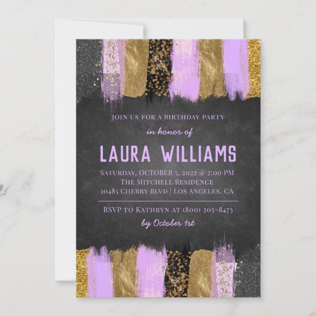 Metallic Tape Gold & Lavender Birthday Invitation (Front)