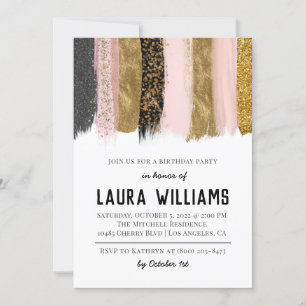 Metallic Tape Gold & Pink Birthday Invitation