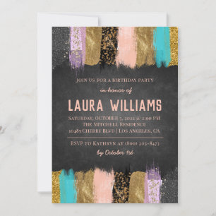 Metallic Tape Gold & Pink Birthday Invitation