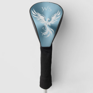 Metallic Teal Blue Silver Phoenix Monogram Initial Golf Head Cover