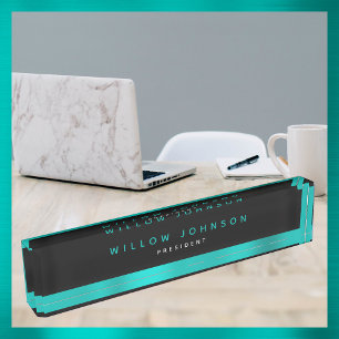 Metallic Teal Classy Executive Business Gift  Nameplate