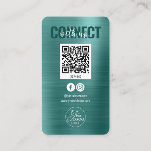Metallic Teal Connect With Us Social Media QR Code Business Card