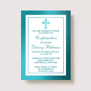 Metallic Teal Cross Holy Communion Or Confirmation Invitation