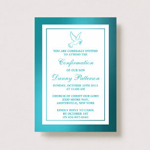 Metallic Teal Dove Holy Communion Or Confirmation Invitation
