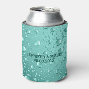 Metallic Teal-Green Abstract Rain Drops Can Cooler