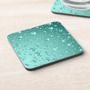 Metallic Teal-Green Abstract Rain Drops Coaster