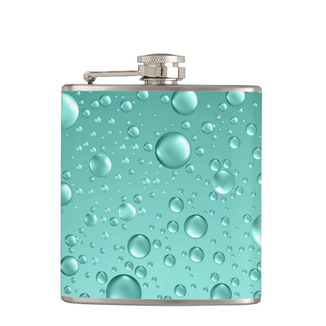 Metallic Teal-Green Abstract Rain Drops Hip Flask (Front)