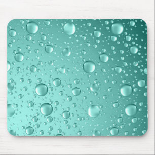 Metallic Teal-Green Abstract Rain Drops Mouse Pad