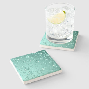 Metallic Teal-Green Abstract Rain Drops Stone Coaster